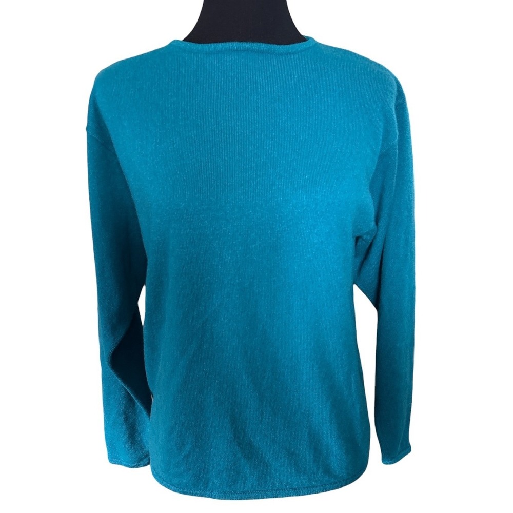 Vintage Country Shop Teal 100% Pure Cashmere Sweater, Large, Luxury Casual